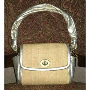 COACH Woven Parker Straw Top Turn Lock Handbag
