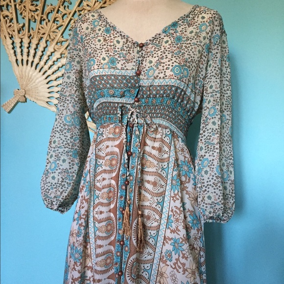 SOLD Desert Boho blue floral maxi dress Southwest - Picture 3 of 4