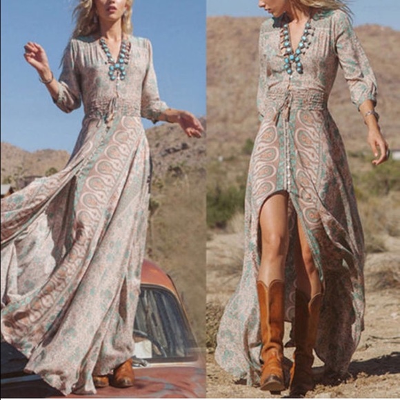 SOLD Desert Boho blue floral maxi dress Southwest - Picture 4 of 4