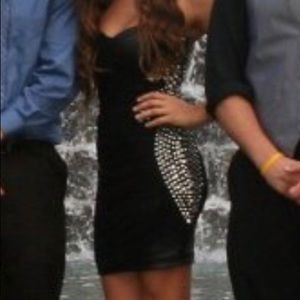 Bebe black strapless studded chiffon&leather dress