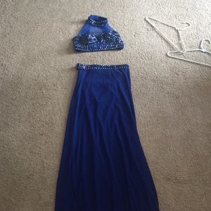 Blue 2 Piece Prom Dress
