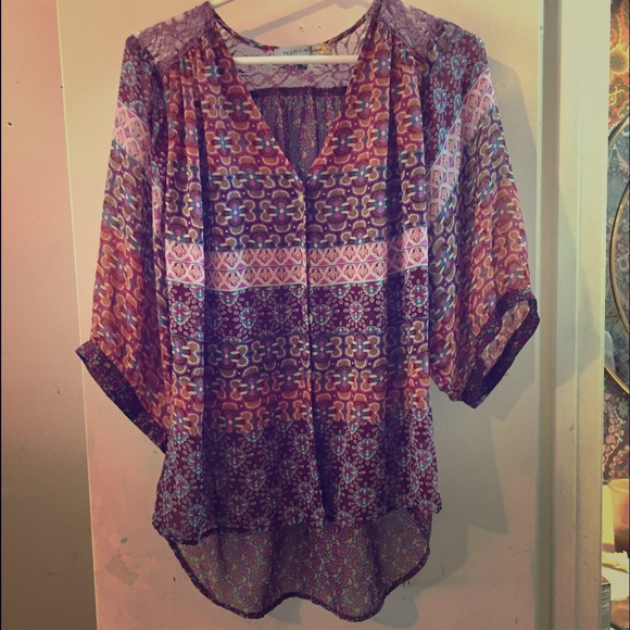 Boho Figueroa&flower sheer blouse