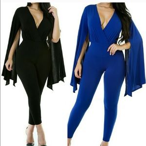 Cape sleeved black jumpsuit