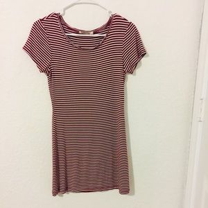 Striped maroon and white T-shirt dress
