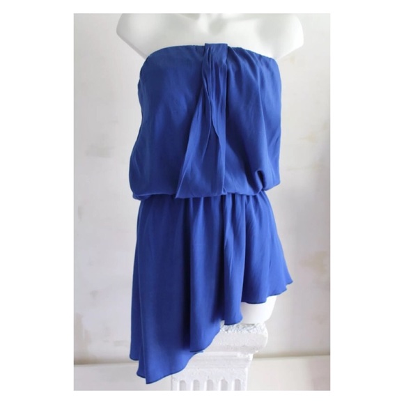 Blue High Low Strapless Mini Dress