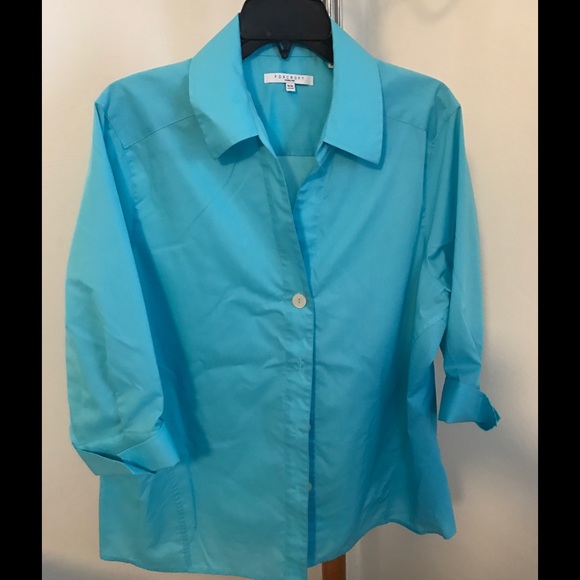 Blue button down blouse.