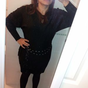 Long sleeve sweater dress with studded belt