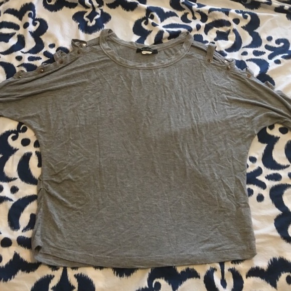 Gray cold shoulder flirty top