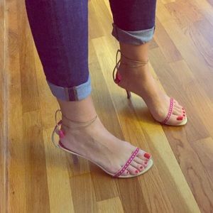 Burberry fuchsia pink strappy tie back sandals