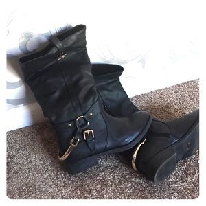 Cathy jean black and gold harness boots