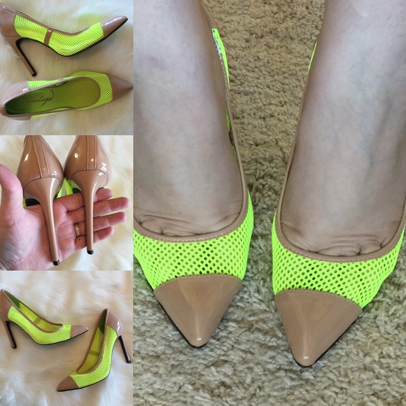 Privilege Shoes - Privilege 🎀 Netted NEON & NUDE Heels Pumps, 9