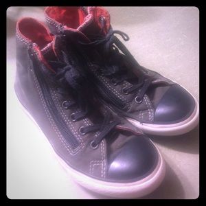Size 2 Youth, Grey and Red Converse, Side Zip