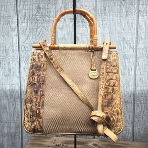 Brahmin Bag, woven, tan, bamboo handles
