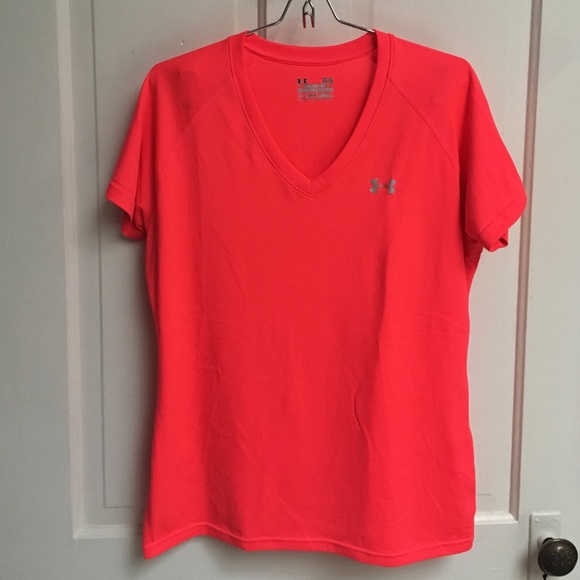 Semi-fitted neon red under armor short sleeve