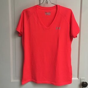 Semi-fitted neon red under armor short sleeve