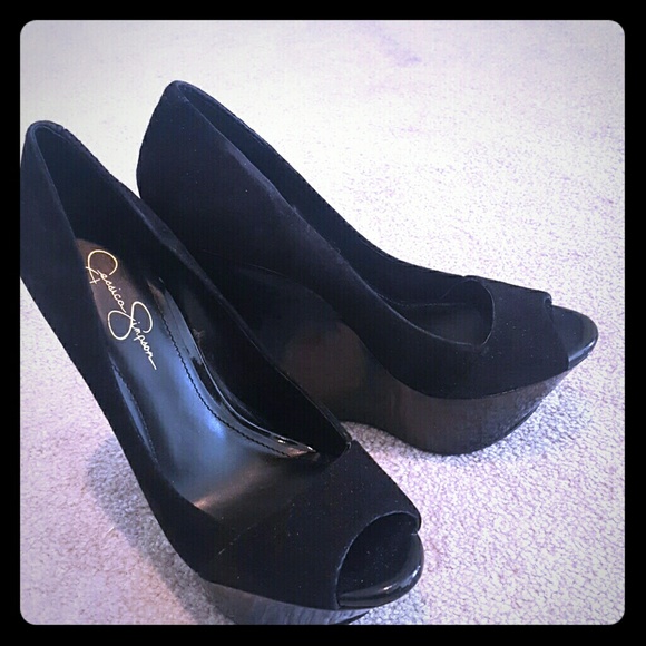 Cute Black Faux Suede Platform Sandals