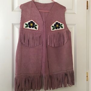 Vintage lavender colored leather fringe vest