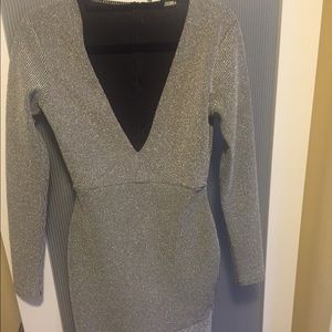 MISSGUIDED | Glitter Long Sleeve Plunge Dress