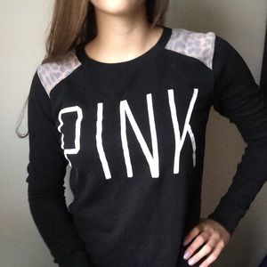 Victoria's Secret PINK Black/ Leopard Crew Neck