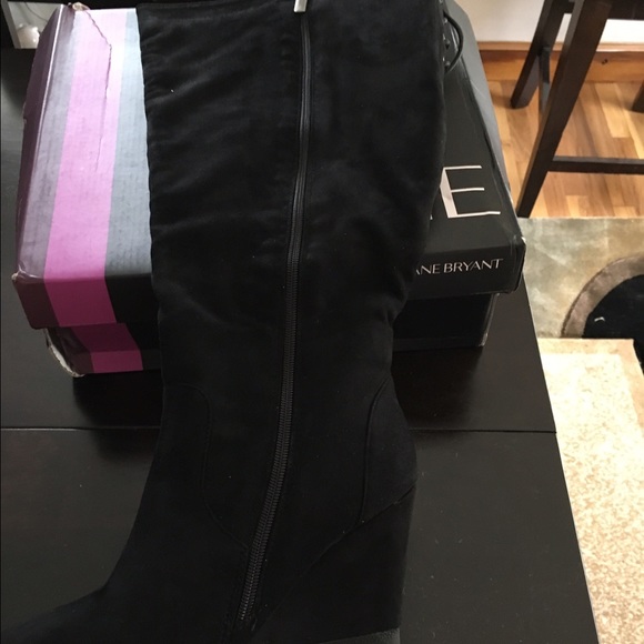 New in box wide width Black Suede wedge knee boots