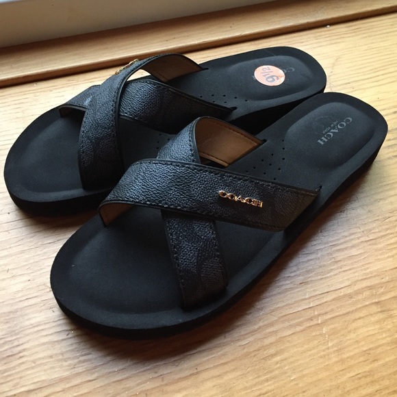 COACH leather flip flops