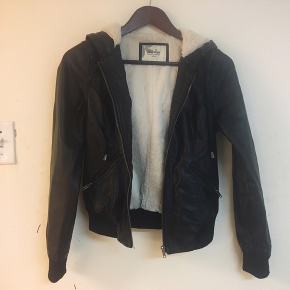 Hooded faux leather jacket
