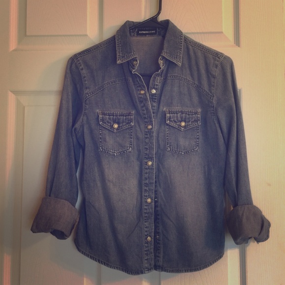 Express xs dark wash chambray shirt