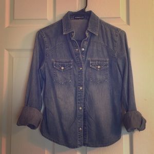 Express xs dark wash chambray shirt
