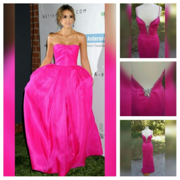 GORGEOUS PINK BEADED/JEWEL BOW V NECK FORMAL DRESS