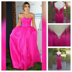 GORGEOUS PINK BEADED/JEWEL BOW V NECK FORMAL DRESS