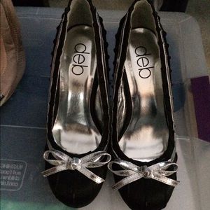 Silver Bow Black Heels