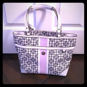 Pink, gray, & white coach purse