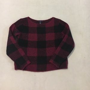 Gap Burgundy & Black Buffalo Plaid Sweater EUC