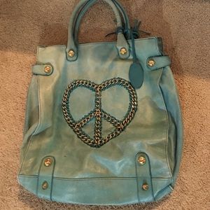 Blue Betsey Johnson Leather Peace Sign Heart Tote