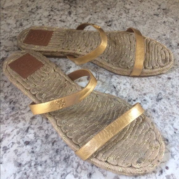 Tory Burch Gold Double Strap Sandals
