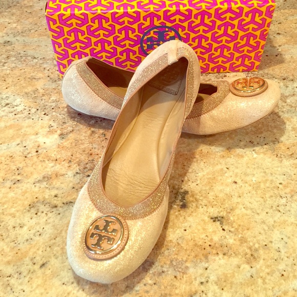 Tory Burch Caroline Ballerina Flat Gold Sz 11