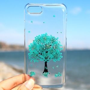 Pressed dried flowers blue tree phone case