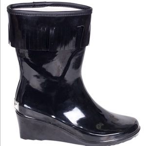 Women Wedge Rubber Rain Boots /w Heels & Tassels