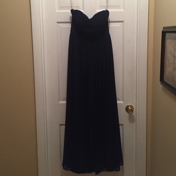 Navy Blue Bari Jay floor length bridesmaids dress