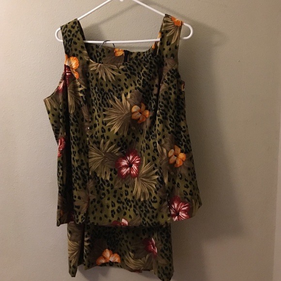 Leopard Floral Blouse and Skirt