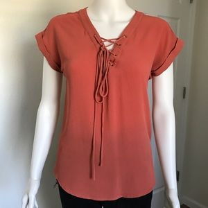 Coral Burnt Orange Lace Up Top