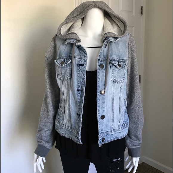 American Eagle Denim Knit Hoodie Jacket