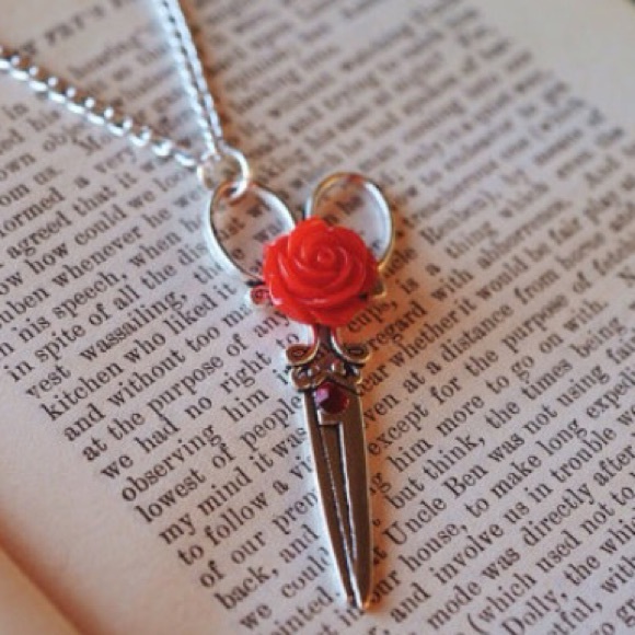 Abbie's Anchor Jewelry Scissor Shears Necklace With Red Rose Poshmark