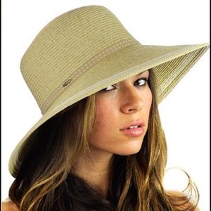 Dotted band two tone weaved trim floppy sun hat