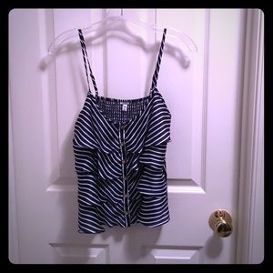 Ruffled button up spaghetti strap tank top