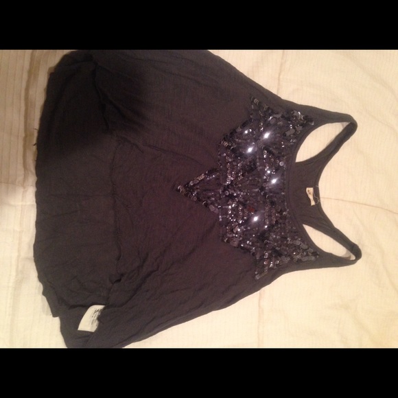 Dark grey cropped tank with beading