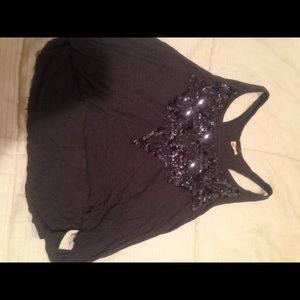 Dark grey cropped tank with beading