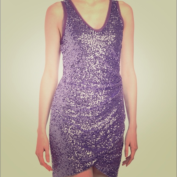 Ali Ro V-Neck Ruched Purple Sequin Dress size XS