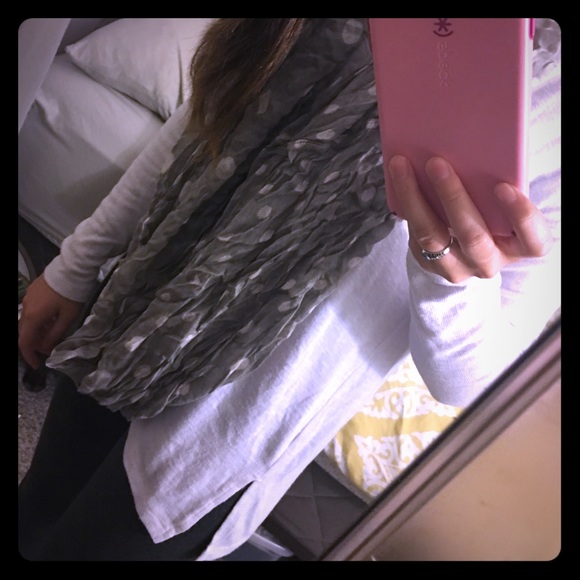 Gray and white polka dot scarf