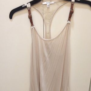 Beige Racerback Lace Buckle Tank